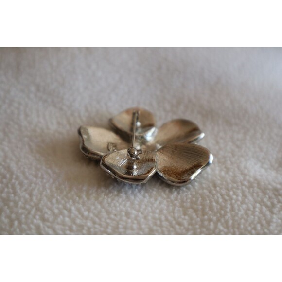 Vintage Signed Avon Blue Waffle Lucite Rhinestone Flower Silver Tone Brooch 1.8" - Picture 6 of 14